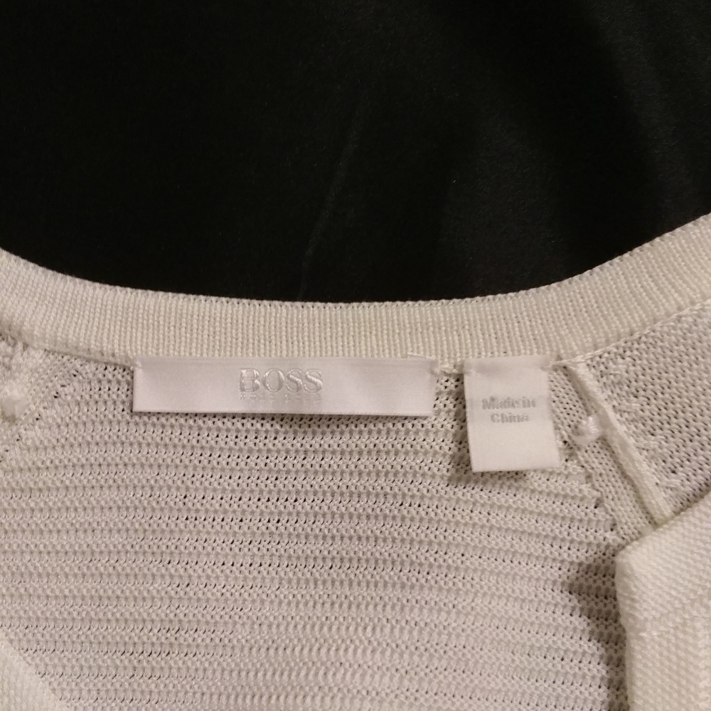 Hugo Boss White Ribbed Open-Front Cropped Cardigan - Picture 4 of 8